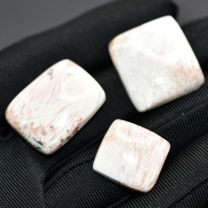 54ct Scolecite Cabochon Lot - White Scolecite Cabs - Fancy Cabochon - Scolecite from India - Natural Loose Gemstone - Square Cabochons