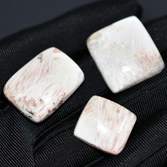 54ct Scolecite Cabochon Lot - White Scolecite Cabs - Fancy Cabochon - Scolecite from India - Natural Loose Gemstone - Square Cabochons