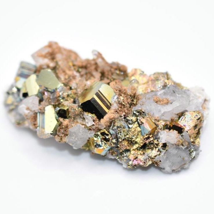 40g Iridescent Pyrite with Quartz - West Kalimantan Island, Indonesia - Natural Iridescent Pyrite Cluster - Rainbow Pyrite Mineral Specimen