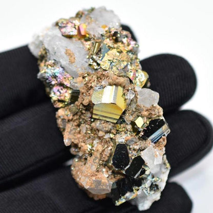 40g Iridescent Pyrite with Quartz - West Kalimantan Island, Indonesia - Natural Iridescent Pyrite Cluster - Rainbow Pyrite Mineral Specimen