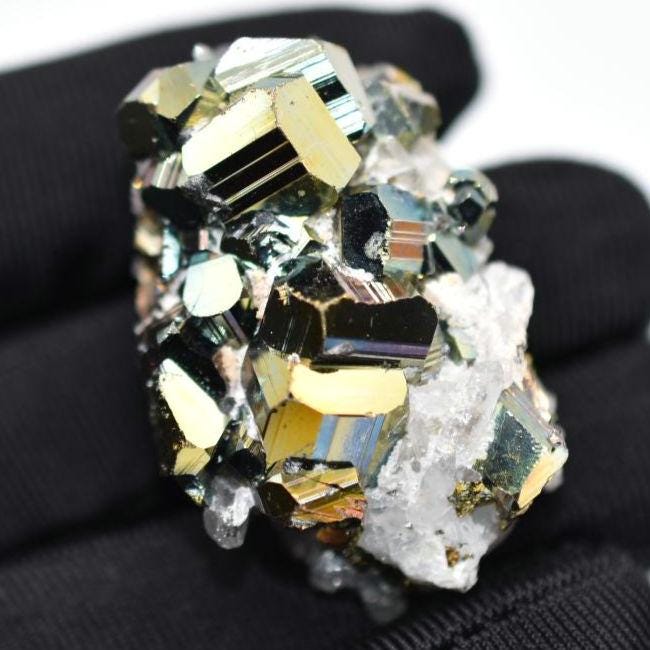 38g Iridescent Pyrite with Quartz - West Kalimantan Island, Indonesia - Natural Iridescent Pyrite Cluster - Rainbow Pyrite Mineral Specimen