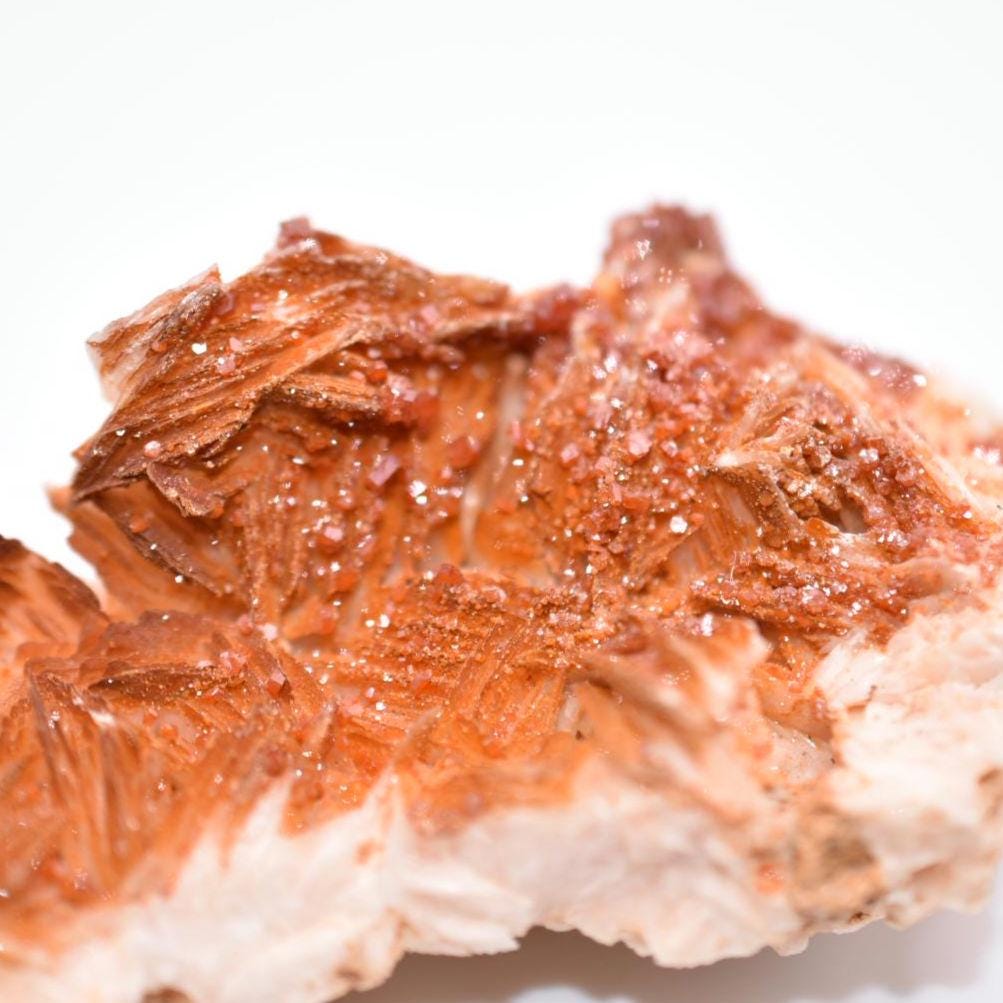 120g Vanadinite with White Barite - Mibladen, Morocco - Natural Vanadinite Crystal with Barite - Mineral Specimen - Red Vanadinite Mineral