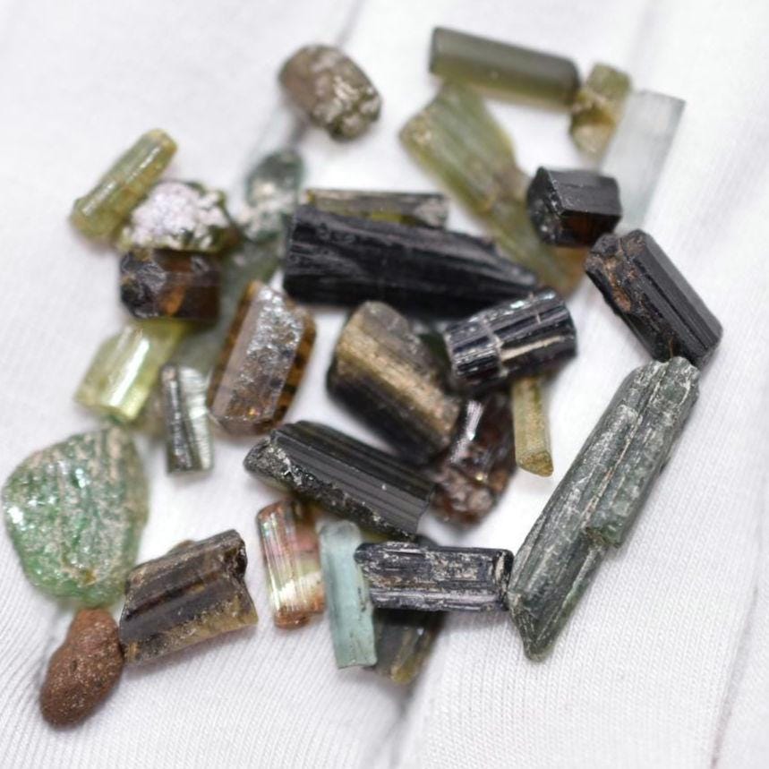 37ct Green & Black Tourmaline Lot - Tourmaline Sticks - Raw Green Tourmaline Crystals - Loose Gemstones - Rough Tourmalines Gems