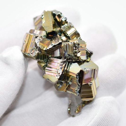 50g Iridescent Pyrite with Quartz - West Kalimantan Island, Indonesia - Natural Iridescent Pyrite Cluster - Rainbow Pyrite Mineral Specimen