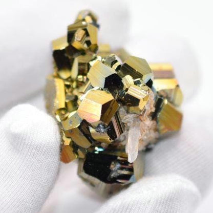 33g Iridescent Pyrite with Quartz - West Kalimantan Island, Indonesia - Natural Iridescent Pyrite Cluster - Rainbow Pyrite Mineral Specimen