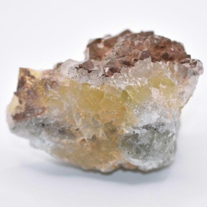 202g Yellow Fluorite with Quartz Crystal - UV Reactive Minerals - Sidi Ayad, Morocco - Mineral Specimen - UV Fluorite Crystal Specimen