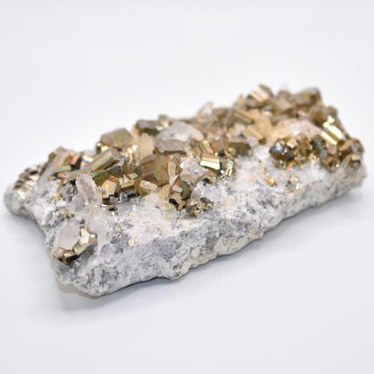 625g XL Pyrite with Quartz Crystal - West Kalimantan Island, Indonesia - Statement Piece - Golden Pyrite Cluster - Quartz & Pyrite Specimen