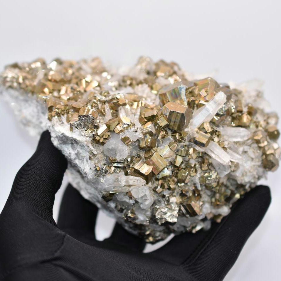 1.14kg XL Pyrite with Quartz Crystal - West Kalimantan Island, Indonesia - Statement Piece - Gold Pyrite Cluster - Quartz & Pyrite Specimen