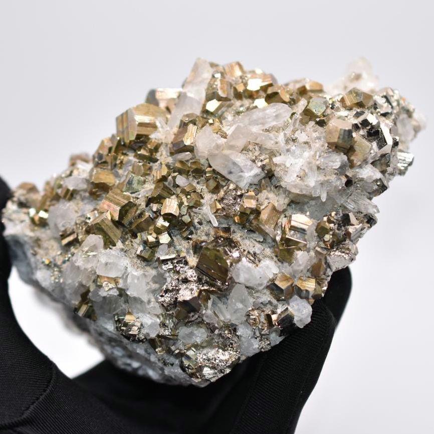 1.14kg XL Pyrite with Quartz Crystal - West Kalimantan Island, Indonesia - Statement Piece - Gold Pyrite Cluster - Quartz & Pyrite Specimen