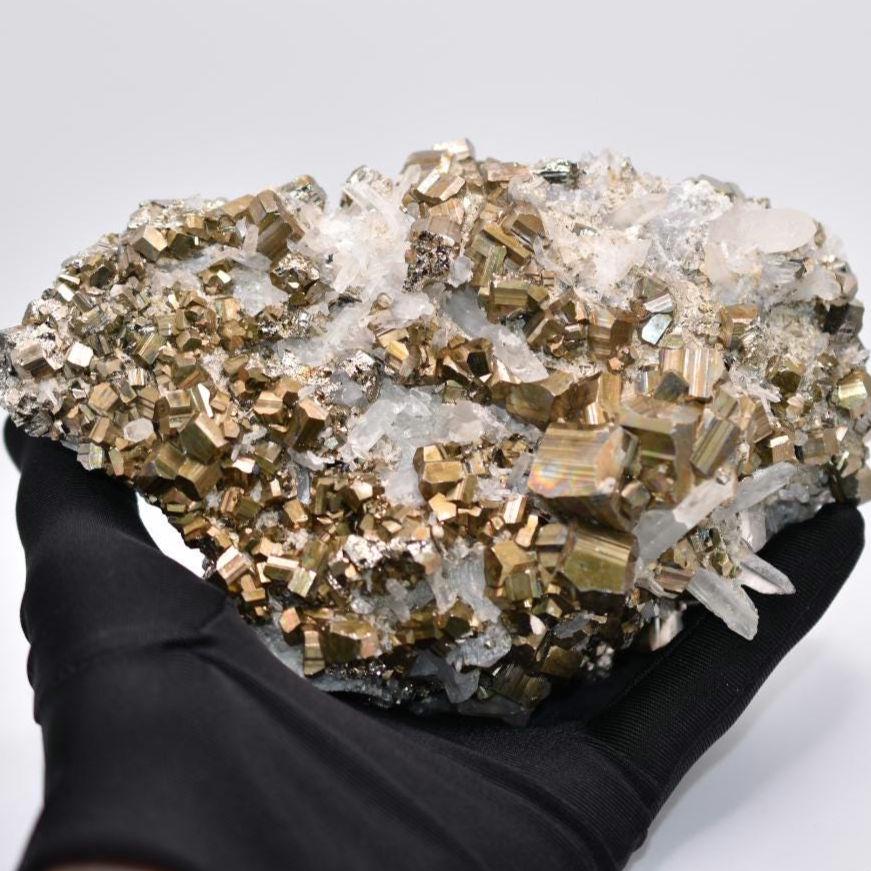 1.14kg XL Pyrite with Quartz Crystal - West Kalimantan Island, Indonesia - Statement Piece - Gold Pyrite Cluster - Quartz & Pyrite Specimen