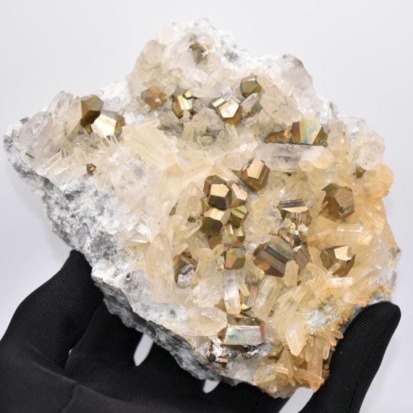 812g XL Pyrite with Quartz Crystal - West Kalimantan Island, Indonesia - Statement Piece - Gold Pyrite Cluster - Quartz & Pyrite Specimen