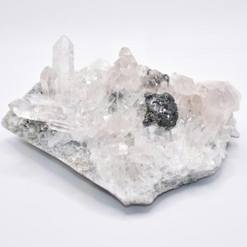 686g XL Clear Quartz with Cassiterite - West Kalimantan Island, Indonesia - Statement Piece - Quartz Crystal Cluster Specimen