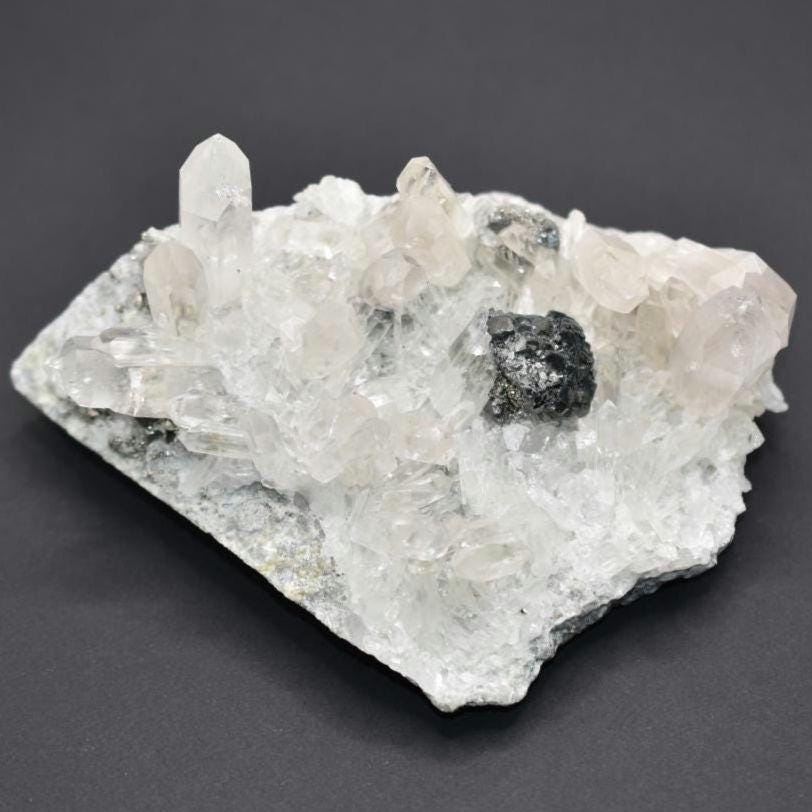 686g XL Clear Quartz with Cassiterite - West Kalimantan Island, Indonesia - Statement Piece - Quartz Crystal Cluster Specimen