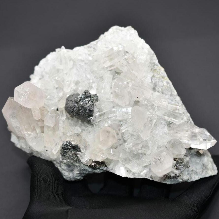 686g XL Clear Quartz with Cassiterite - West Kalimantan Island, Indonesia - Statement Piece - Quartz Crystal Cluster Specimen