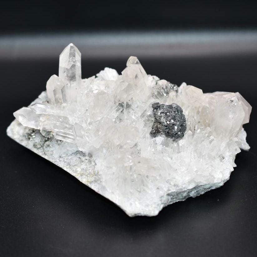 686g XL Clear Quartz with Cassiterite - West Kalimantan Island, Indonesia - Statement Piece - Quartz Crystal Cluster Specimen