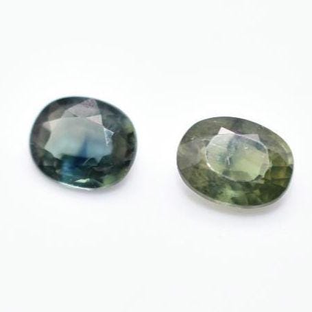 1.75ct (2pc) Pair of Heated Blue & Green Sapphires - Oval Faceted Sapphires from Thailand - Heat Treated Cut Sapphires - Loose Gemstones