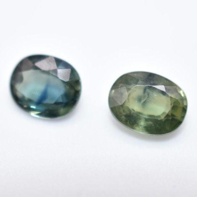 1.75ct (2pc) Pair of Heated Blue & Green Sapphires - Oval Faceted Sapphires from Thailand - Heat Treated Cut Sapphires - Loose Gemstones