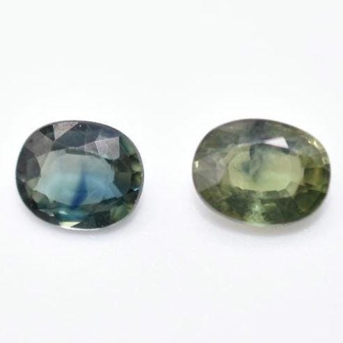 1.75ct (2pc) Pair of Heated Blue & Green Sapphires - Oval Faceted Sapphires from Thailand - Heat Treated Cut Sapphires - Loose Gemstones