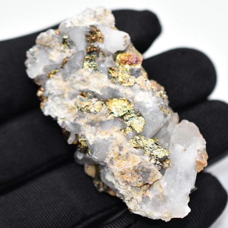 40g Iridescent Pyrite with Quartz - West Kalimantan Island, Indonesia - Natural Iridescent Pyrite Cluster - Rainbow Pyrite Mineral Specimen