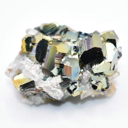 38g Iridescent Pyrite with Quartz - West Kalimantan Island, Indonesia - Natural Iridescent Pyrite Cluster - Rainbow Pyrite Mineral Specimen