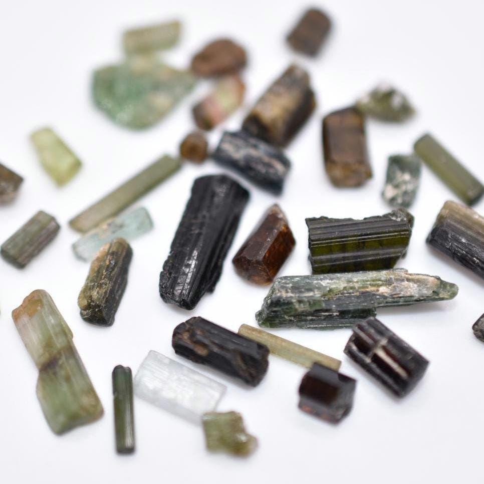 37ct Green & Black Tourmaline Lot - Tourmaline Sticks - Raw Green Tourmaline Crystals - Loose Gemstones - Rough Tourmalines Gems