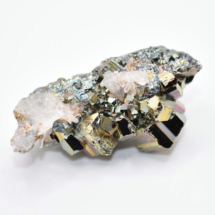 50g Iridescent Pyrite with Quartz - West Kalimantan Island, Indonesia - Natural Iridescent Pyrite Cluster - Rainbow Pyrite Mineral Specimen