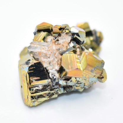 33g Iridescent Pyrite with Quartz - West Kalimantan Island, Indonesia - Natural Iridescent Pyrite Cluster - Rainbow Pyrite Mineral Specimen