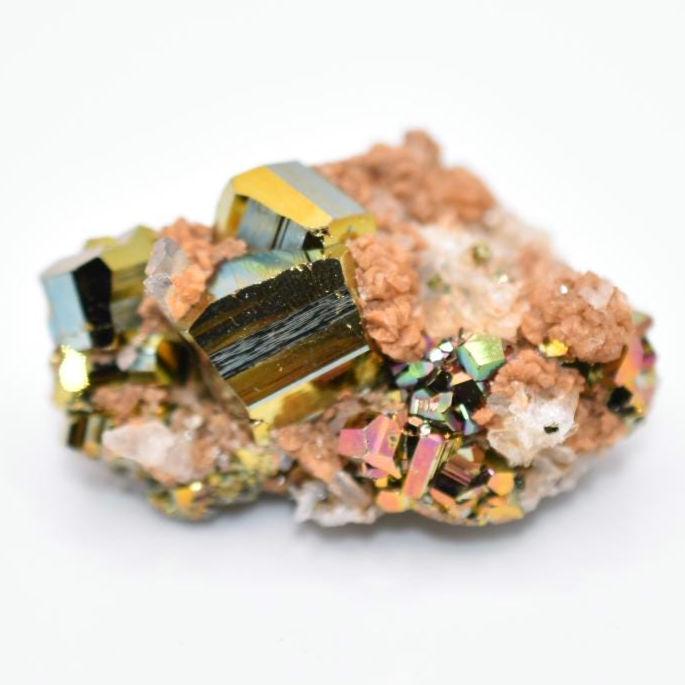 41g Iridescent Pyrite with Calcite - West Kalimantan Island, Indonesia - Natural Iridescent Pyrite Cluster - Rainbow Pyrite Mineral Specimen