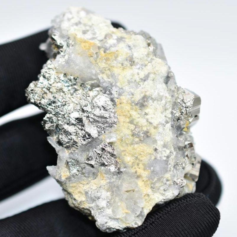 123g Pyrite with Quartz Cluster - West Kalimantan Island, Indonesia - Natural Golden Pyrite Cluster - Quartz & Pyrite - Mineral Specimen