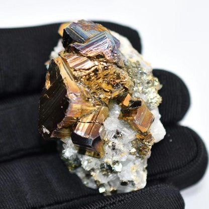 47g Iridescent Pyrite with Quartz - West Kalimantan Island, Indonesia - Natural Iridescent Pyrite Cluster - Rainbow Pyrite Mineral Specimen