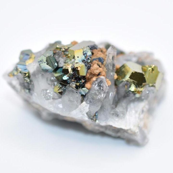 44g Iridescent Pyrite with Quartz - West Kalimantan Island, Indonesia - Natural Iridescent Pyrite Cluster - Rainbow Pyrite Mineral Specimen