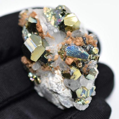 44g Iridescent Pyrite with Quartz - West Kalimantan Island, Indonesia - Natural Iridescent Pyrite Cluster - Rainbow Pyrite Mineral Specimen