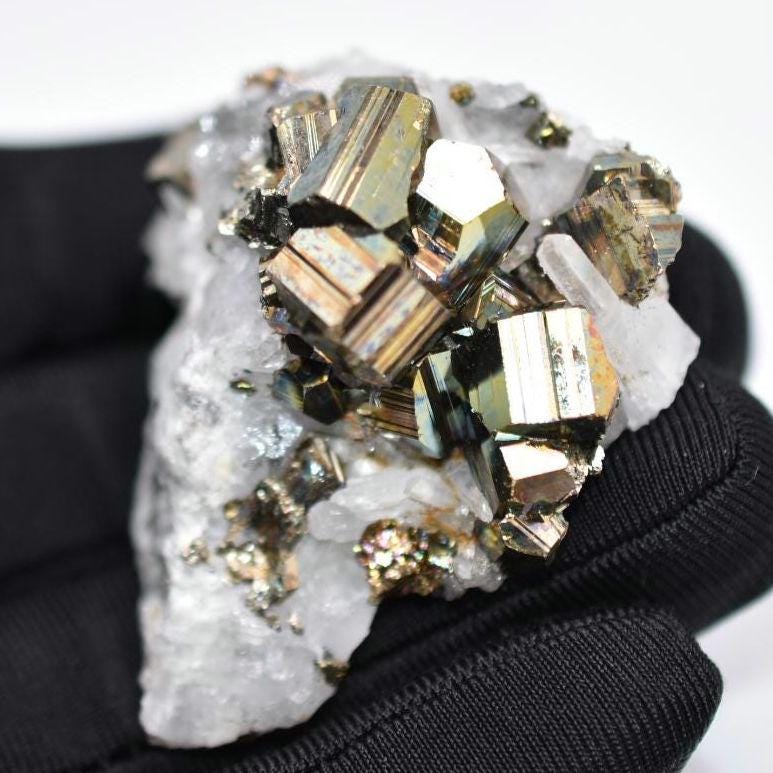 56g Iridescent Pyrite with Quartz - West Kalimantan Island, Indonesia - Natural Iridescent Pyrite Cluster - Rainbow Pyrite Mineral Specimen