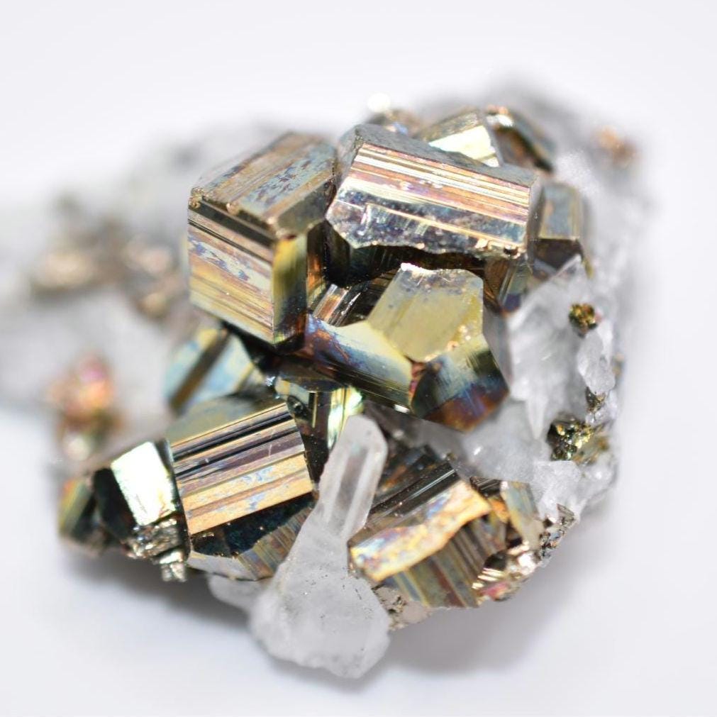 56g Iridescent Pyrite with Quartz - West Kalimantan Island, Indonesia - Natural Iridescent Pyrite Cluster - Rainbow Pyrite Mineral Specimen