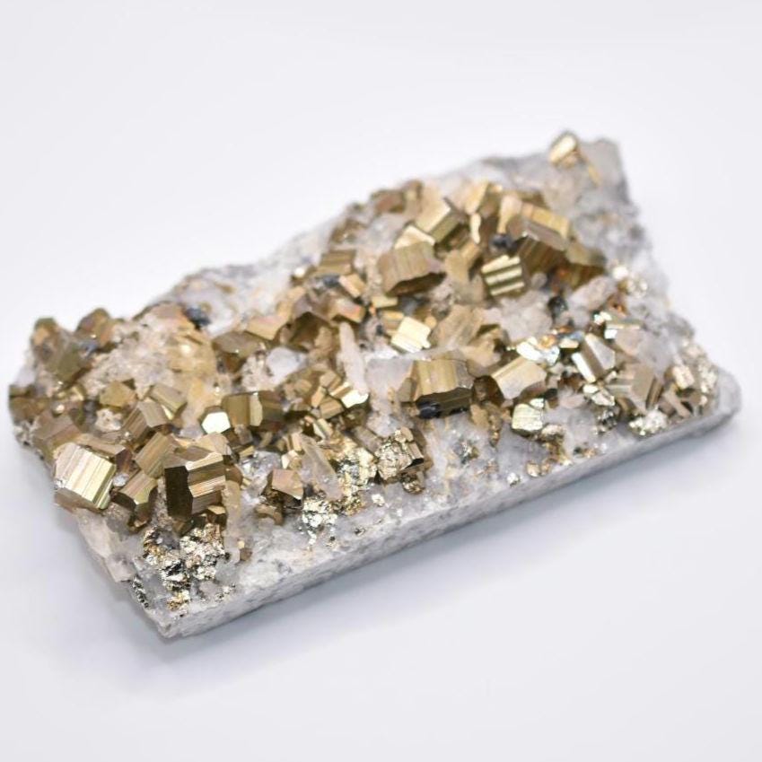 625g XL Pyrite with Quartz Crystal - West Kalimantan Island, Indonesia - Statement Piece - Golden Pyrite Cluster - Quartz & Pyrite Specimen