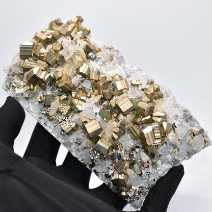 625g XL Pyrite with Quartz Crystal - West Kalimantan Island, Indonesia - Statement Piece - Golden Pyrite Cluster - Quartz & Pyrite Specimen