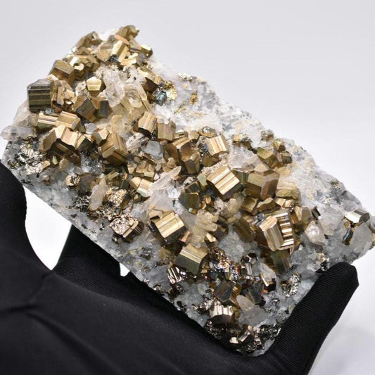 625g XL Pyrite with Quartz Crystal - West Kalimantan Island, Indonesia - Statement Piece - Golden Pyrite Cluster - Quartz & Pyrite Specimen