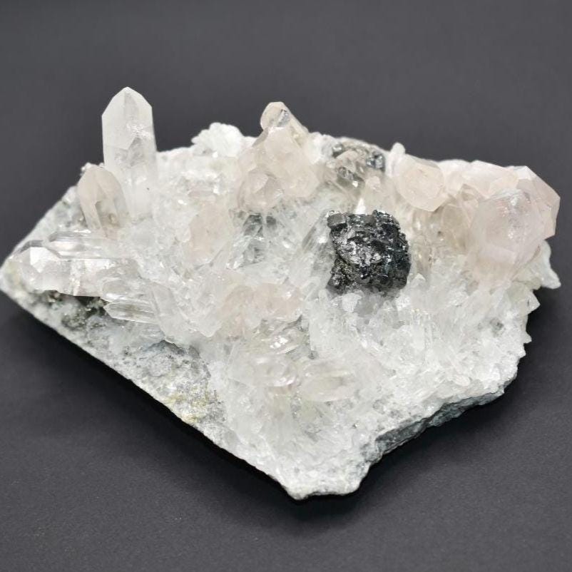 686g XL Clear Quartz with Cassiterite - West Kalimantan Island, Indonesia - Statement Piece - Quartz Crystal Cluster Specimen