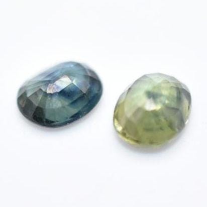 1.75ct (2pc) Pair of Heated Blue & Green Sapphires - Oval Faceted Sapphires from Thailand - Heat Treated Cut Sapphires - Loose Gemstones