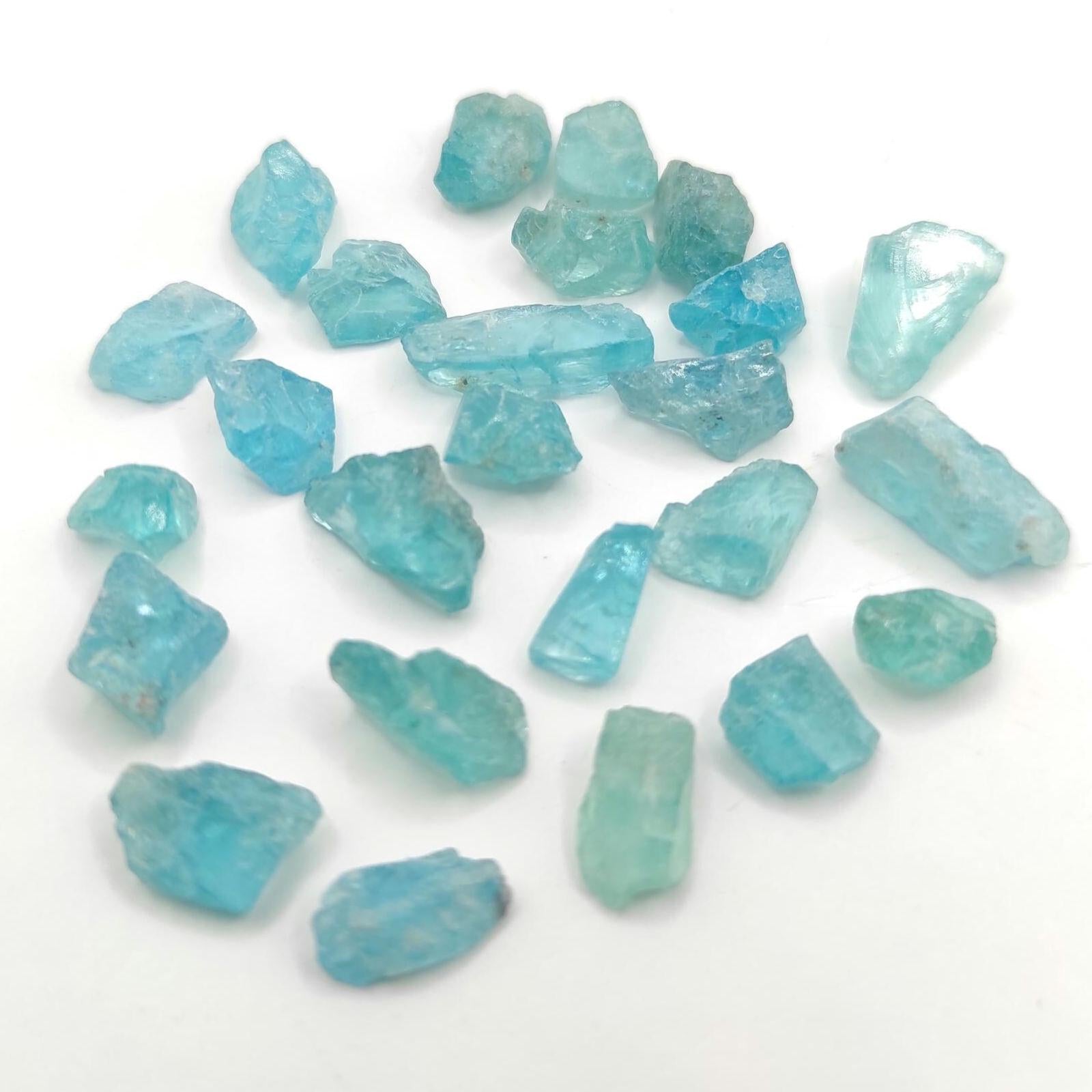 36ct (25pc) Lot of Rough Neon Blue Apatite from Madagascar - Facet Rough Apatite - Loose Rough Gemstones - Heat Treated Raw Apatite