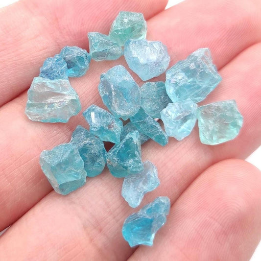 35ct (20pc) Lot of Rough Neon Blue Apatite from Madagascar - Facet Rough Apatite - Loose Rough Gemstones - Heat Treated Raw Apatite