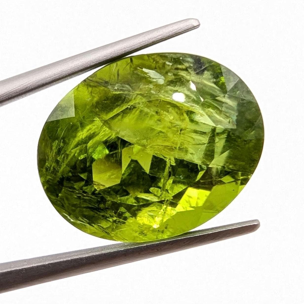 18.55ct Natural Peridot Gemstone - Oval Faceted Fancy Cut Peridot - Jilin Province, China - Natural Green Peridot with Inclusions Loose Gem
