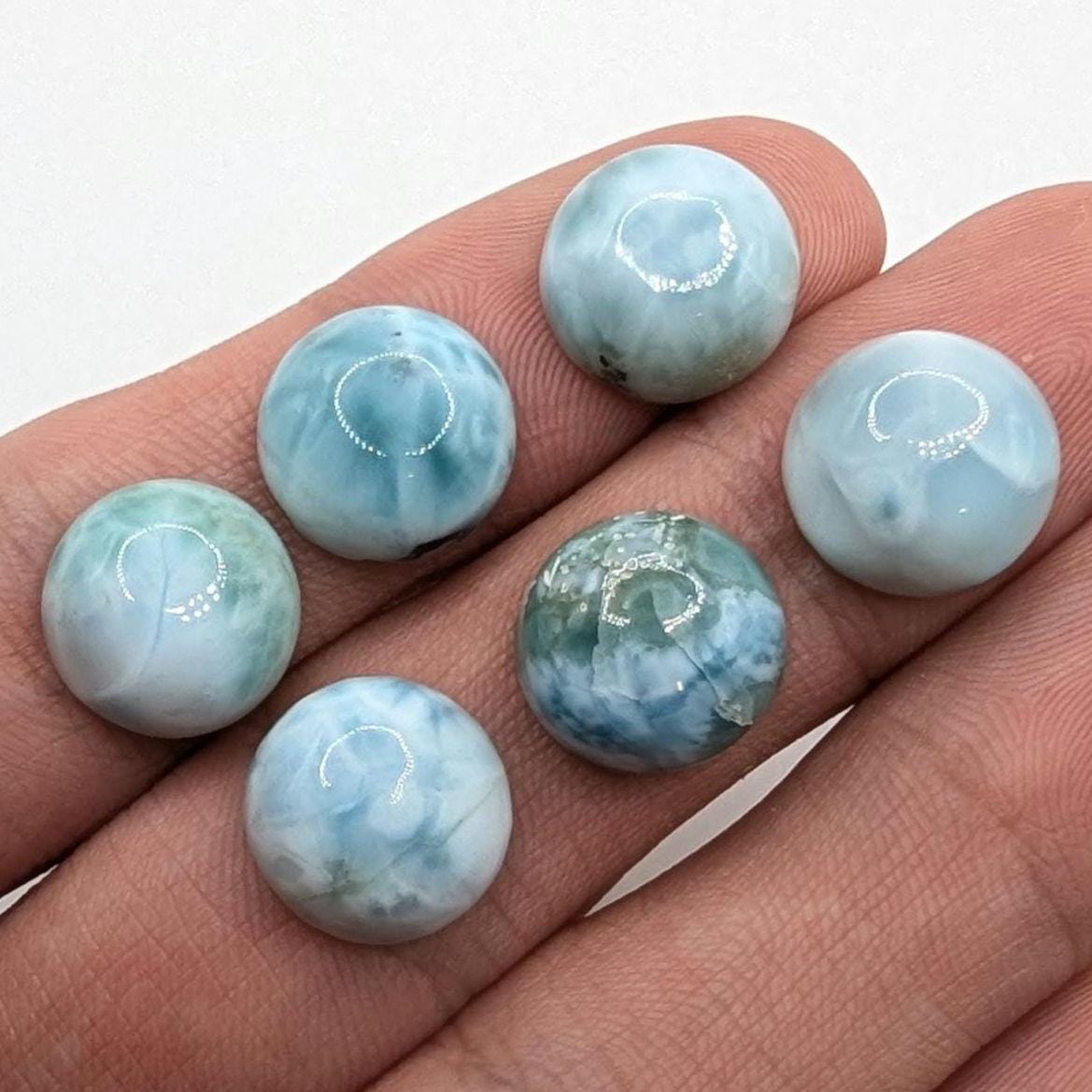 42ct (6pcs) Lot of Larimar Cabochons - 12mm Round Cabochons - Natural Blue Larimar Cabochons from Barahona, Dominican Republic - Loose Gems