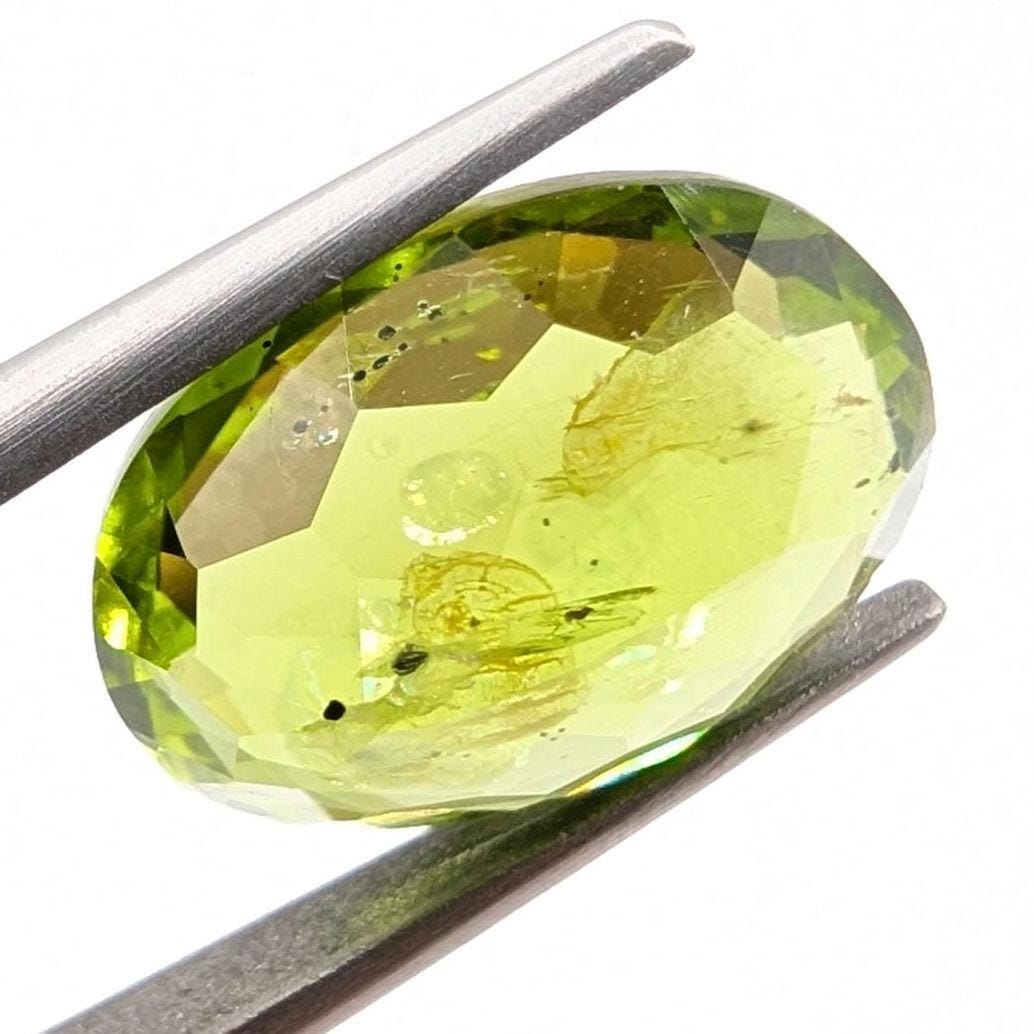 6.75ct Natural Peridot Gemstone - Oval Faceted Fancy Cut Peridot - Jilin Province, China - Natural Green Peridot with Inclusions - Loose Gem