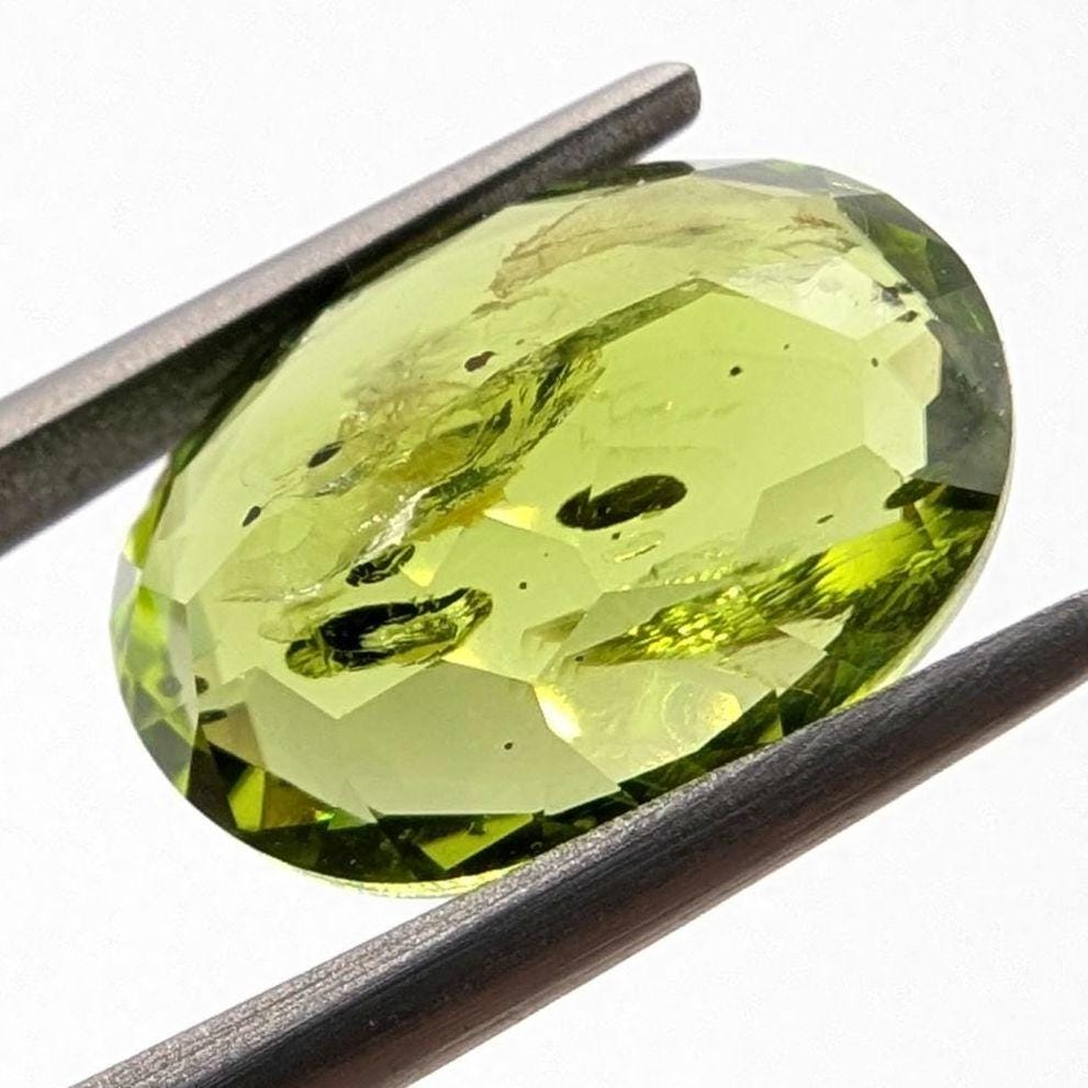 6.75ct Natural Peridot Gemstone - Oval Faceted Fancy Cut Peridot - Jilin Province, China - Natural Green Peridot with Inclusions - Loose Gem