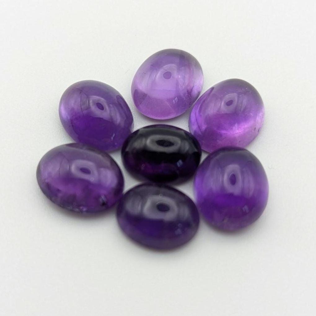 23ct (7pcs) Lot of Amethyst Cabochons - 10x8mm Cabochons - Natural Purple Amethyst Cabochons from Brazil - Untreated Amethyst Loose Gems