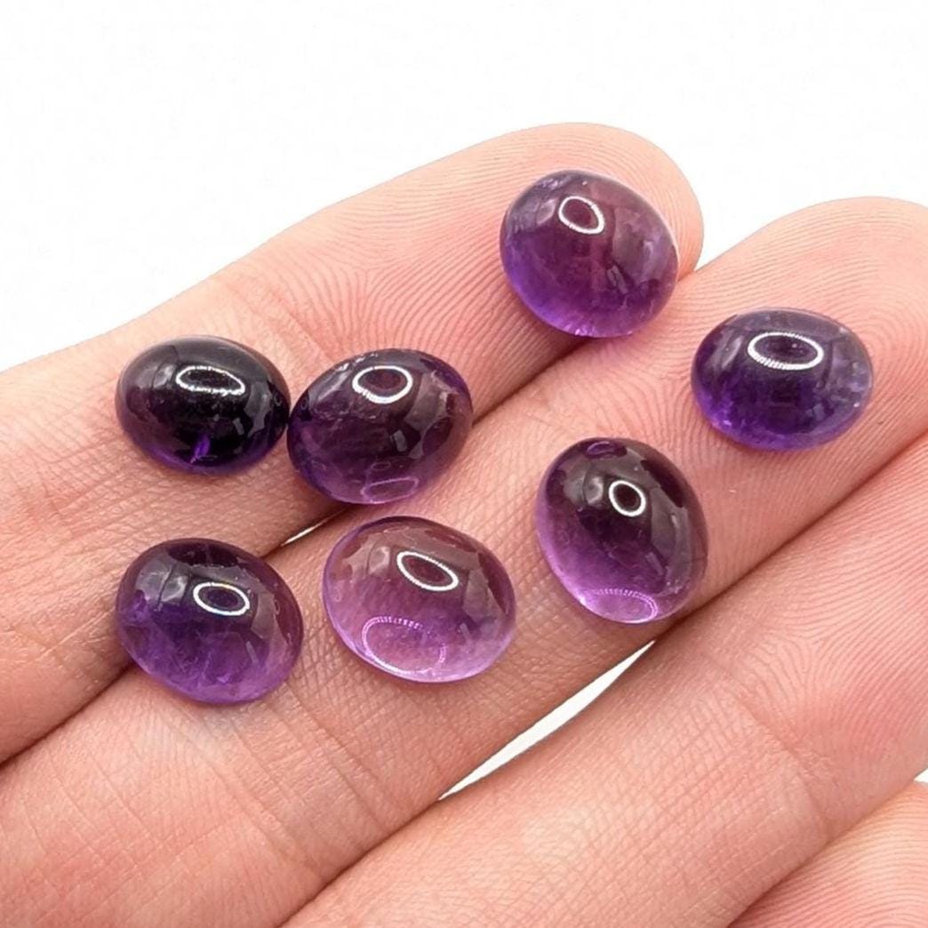 23ct (7pcs) Lot of Amethyst Cabochons - 10x8mm Cabochons - Natural Purple Amethyst Cabochons from Brazil - Untreated Amethyst Loose Gems