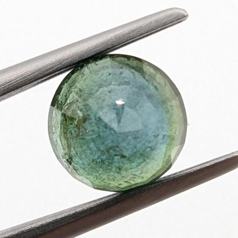 2.02ct Bicolor Indicolite & Green Tourmaline Faceted Gemstone - 7mm Round Step Cut Tourmaline - Loose Faceted Tourmaline from Afghanistan