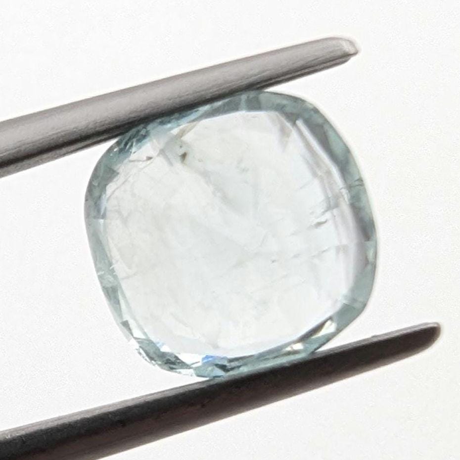 2.52ct Light Blue Aquamarine Faceted Gemstone - Cushion Cut Aquamarine - Pale Blue Aquamarine - Loose Faceted Aquamarine from Nigeria