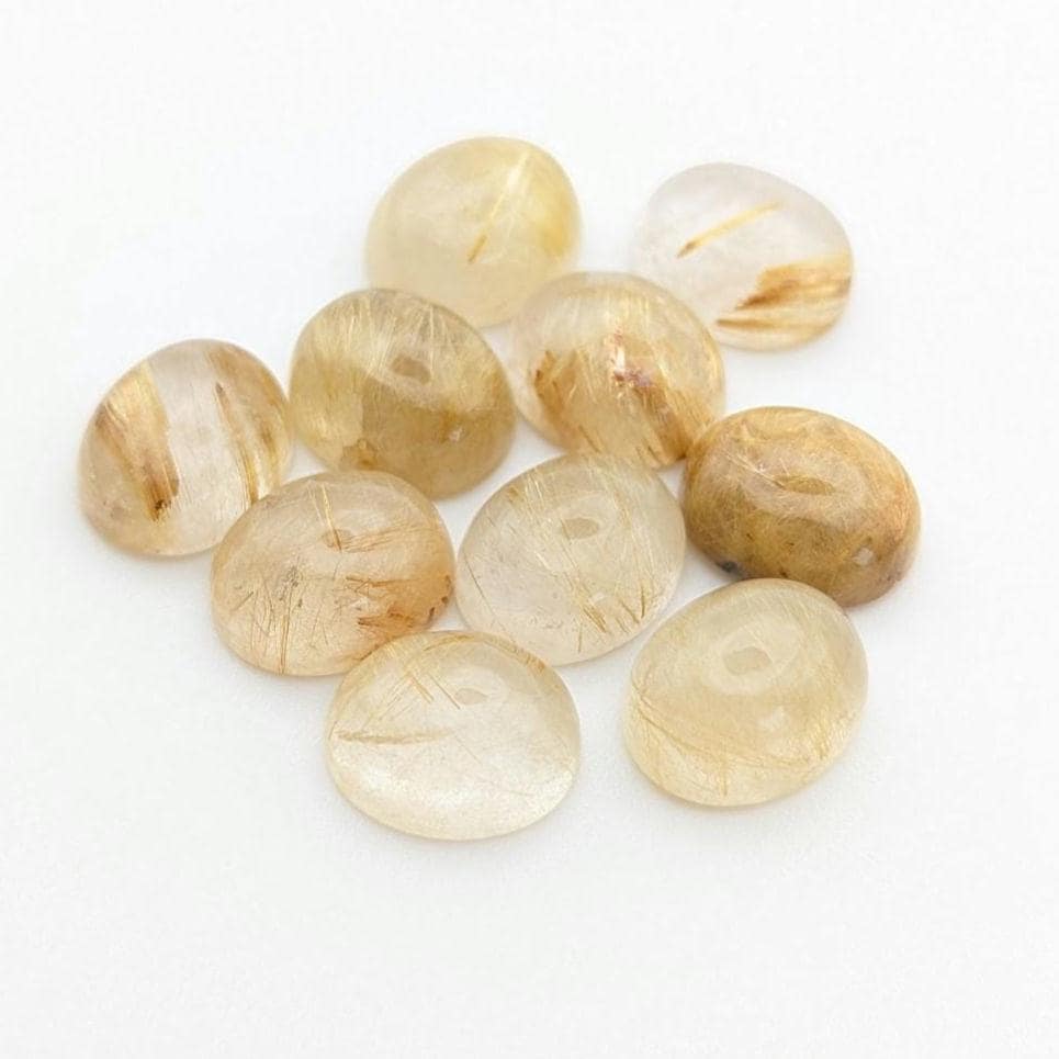 43ct Lot of Rutile Quartz Cabochons - 9x11mm Rutilated Quartz Gemstone Cabochons - Natural Rutile Quartz - Golden Rutile Cabochon Lot